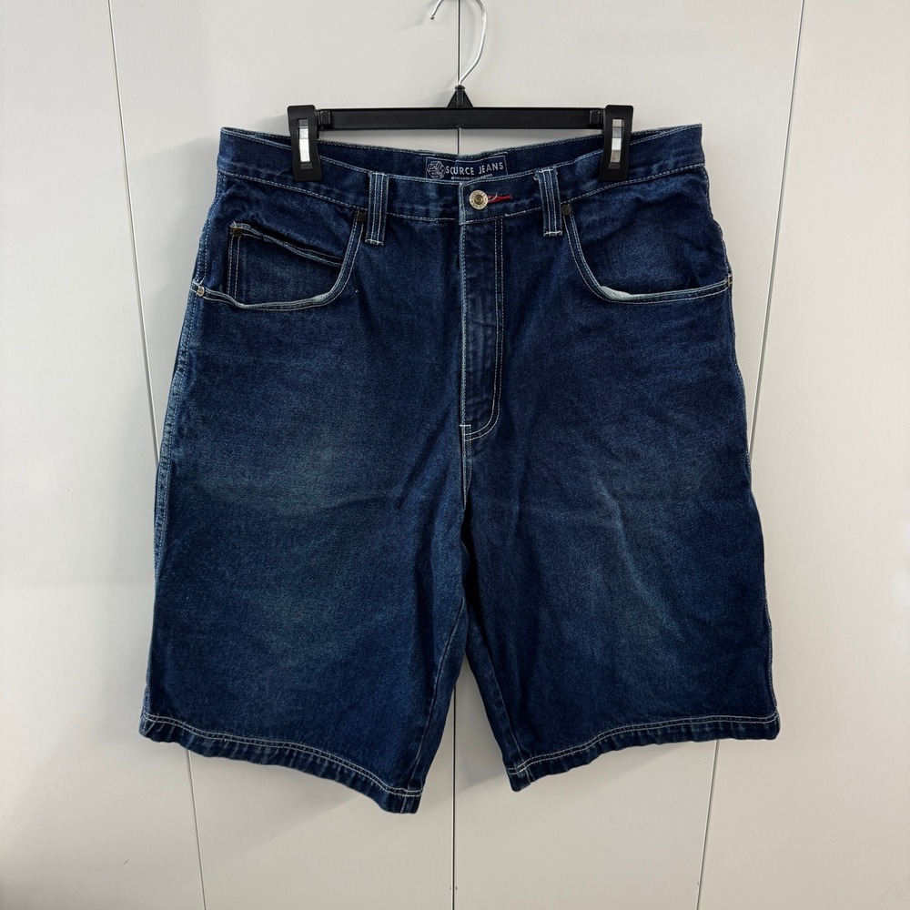 Source Jeans Mens 36 Dark Wash Denim Carpenter Shorts White Contrast Stitching